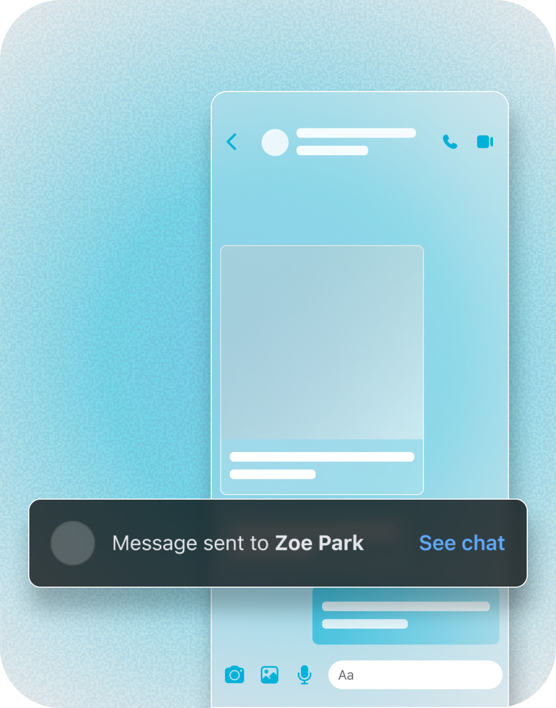 A confirmation that a message was sent, with a link to continue in the chat